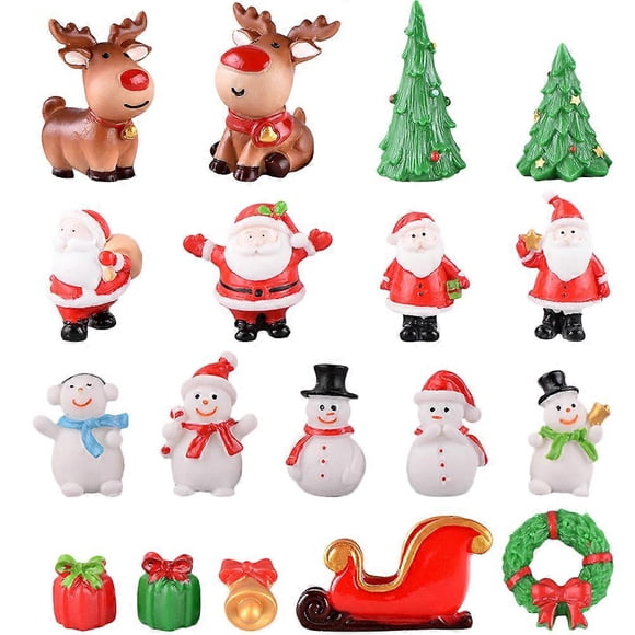 Miniature Christmas Snowman Figurines Resin Xmas Tree Gift Box Decor Micro Landscape Ornament Mixed Style 1Set