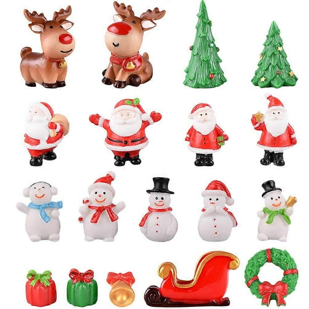 Miniature Christmas Snowman Figurines Resin Xmas Tree Gift Box Decor Micro Landscape Ornament Mixed Style 1Set