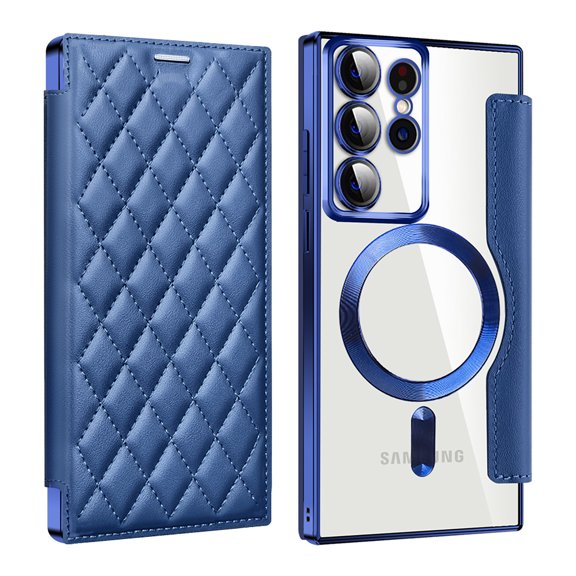Allytech Flip Case for Samsung Galaxy S25 Ultra, [Compatible with Magsafe] PU Leather Clear Back Cover RFID Blocking Cards Slots Wallet Phone Case for Galaxy S25 Ultra, Royalblue