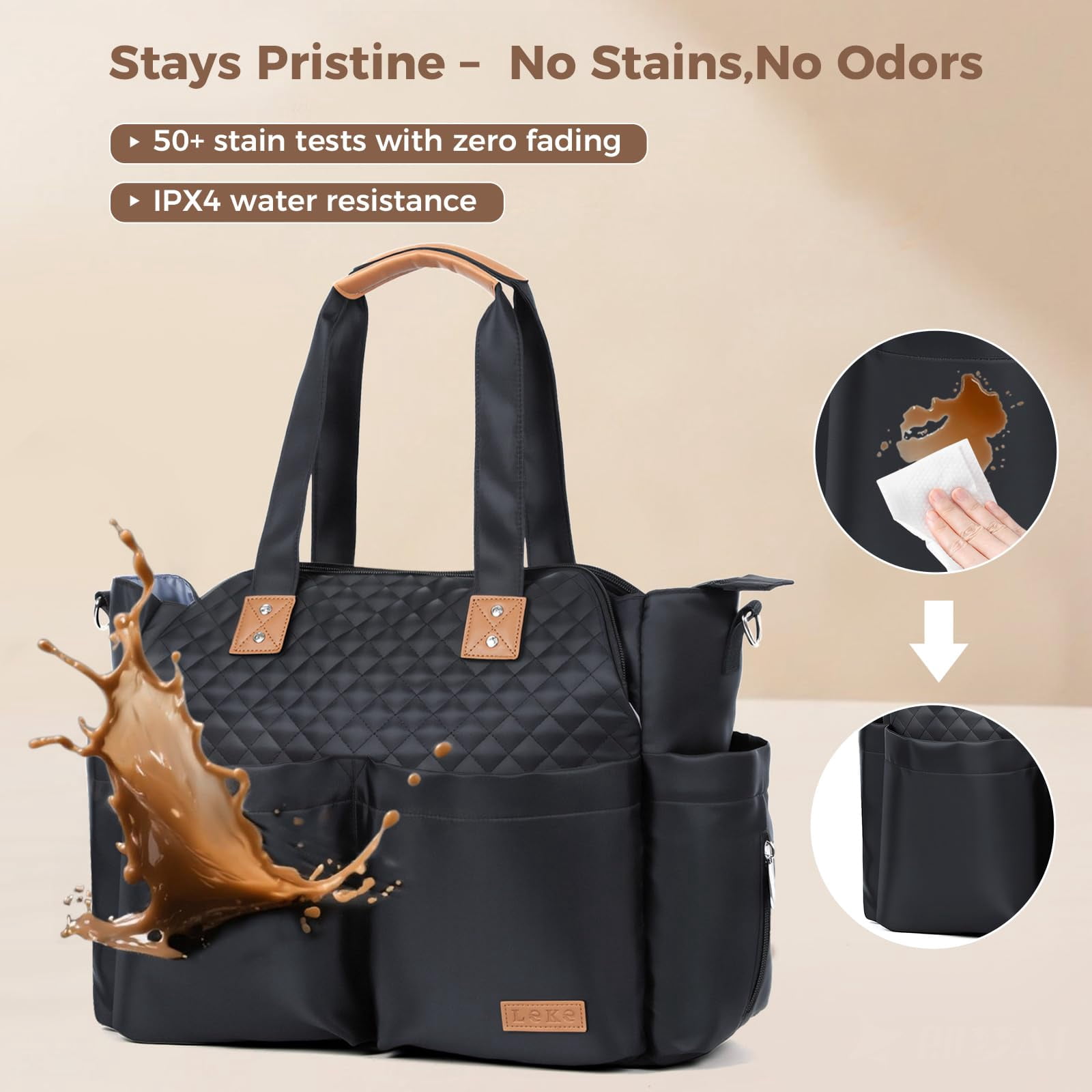 Diaper Bag Tote 17 Pockets Large Waterproof Travel Bag with Portable Changing Pad, Crossbody Mom Bag for Baby Shower Gift, Black
