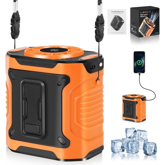 Purevigil 8000mAh Rechargeable Waist Clip Fan - 10 Speeds, 24H Runtime, Dual-Side Cooling Lightweight Personal Cooler with LED - Ideal for Summer Travel, Camping, Jobsite, Sports & Commute