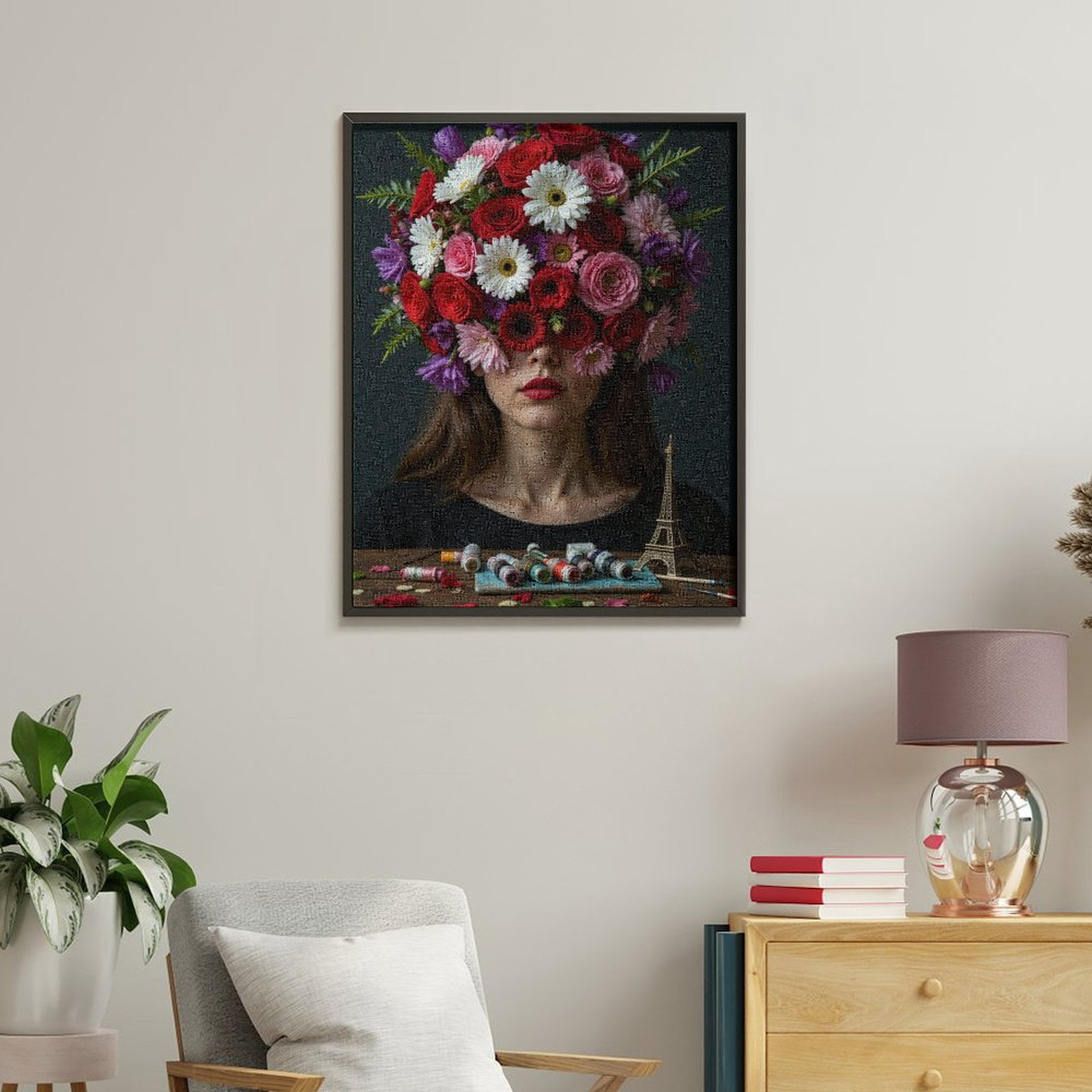 Paint By Numbers Kit for Adults Beginner - Floral Headpiece Art Colors Eiffel DIY Canvas Painting Kits for Adults, Frameless Paint By Number for Adults for Home Wall Decor 16x20 Inch