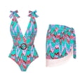 thumbnail image 2 of WREESH Womens One Piece Swimsuit Print Swim Suits Beach Cover Ups Swimwear Bikini Swimsuit Chiffon 2 Pcs Skirt Set Sleeveless Bathing Suits Green, 2 of 5