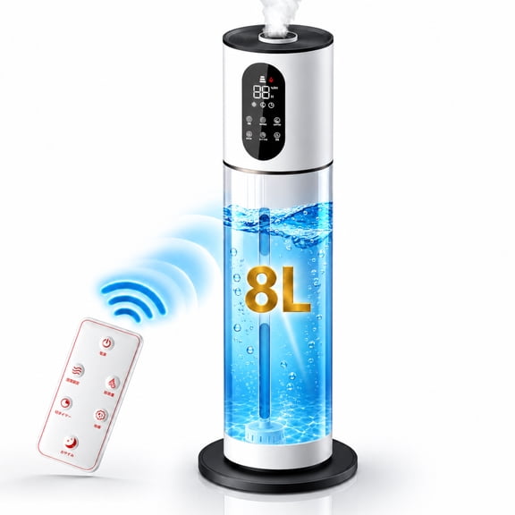 8L Ultrasonic Humidifier for Bedroom, Top Fill Cool Mist Humidifier with Remote Control, Adjustable Mist Output, Sleep Mode Night Light, Large Room Humidifier for Home Office