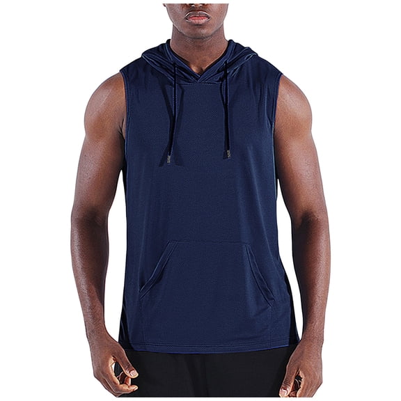 Kukoosong Summer Men's Fashionable Casual Solid Color Hooded Sleeveless Tank Top Men Summer Muscle Tee Tank Tops
