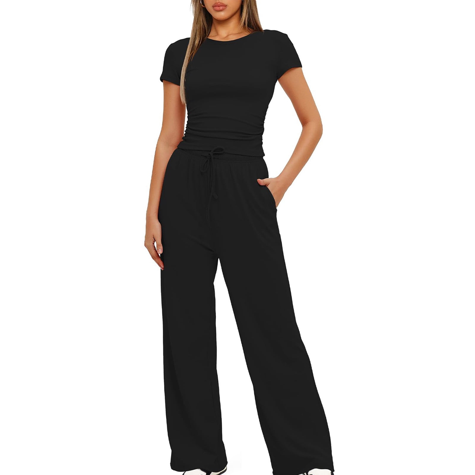 Survêtement Femme 2 Pièces Coton/lin – Haut Manches Mi-longues, Short Large, Tenue Décontractée été
