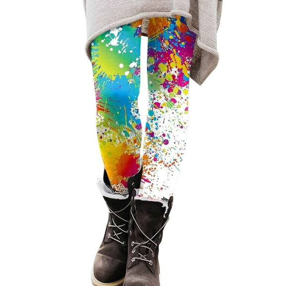 Bibifish Womens Yoga Pants Colorful Paint Splatter Yoga Pants High Waist Soft Fabric Art Class & Errands Edgy Leggings For Ladies