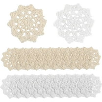 30PCS Hand Crochet Lace Doilies (White & Beige 2.9~3.2 inch) Round Lace Flower Petal Doilies Small Crochet Cotton Coasters Handicraft Knitted Petals