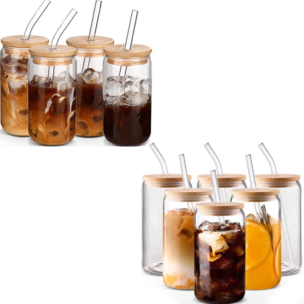 Juego de vasos de vidrio DWTS DANWEITESI con tapas y pajitas, 16 oz, juego de 2