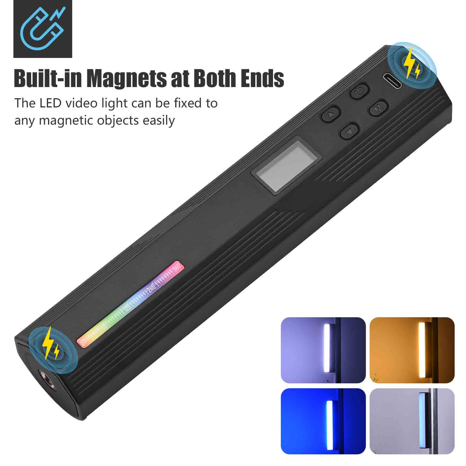 Portable W200RGB Tube Light Fill Light Magnetic LED Video Light 2500K-9000K Lamp Rechargeable 3000mAh Tripod