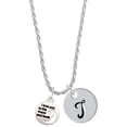 thumbnail image 1 of Delight Jewelry Silvertone Small I Love You to the Moon Silvertone Script Initial Disc - T - Charm Necklace, 20"+3", 1 of 4