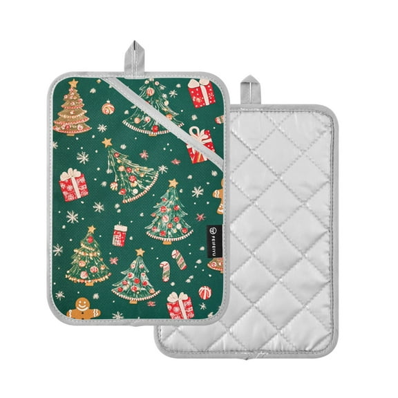 Yayeee Pot Holders Kitchen Heat Resistant with Pocket 7"x9.8" Cotton Oven Cooking Hot Pads, Green Christmas Gingerbread