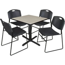HomeStock Victorian Elegance 30" Square Breakroom Table- Maple & 4 Zeng Stack Chairs- Black, Ideal for Cafeterias, Dining, and Office Spaces