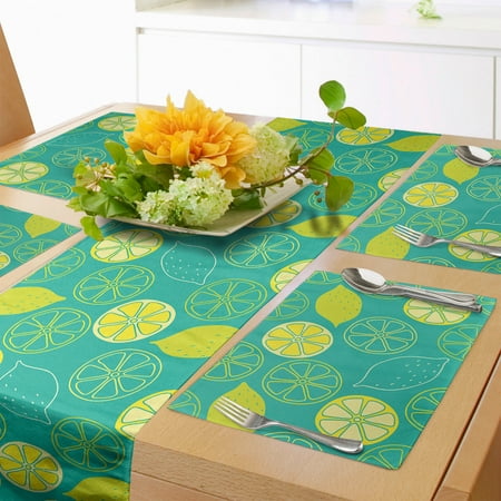 

Summer Table Runner & Placemats Pattern of Halved and Whole Lemons Citrus Set for Dining Table Decor Placemat 4 pcs + Runner 14 x90 Yellow Shamrock Green by Ambesonne