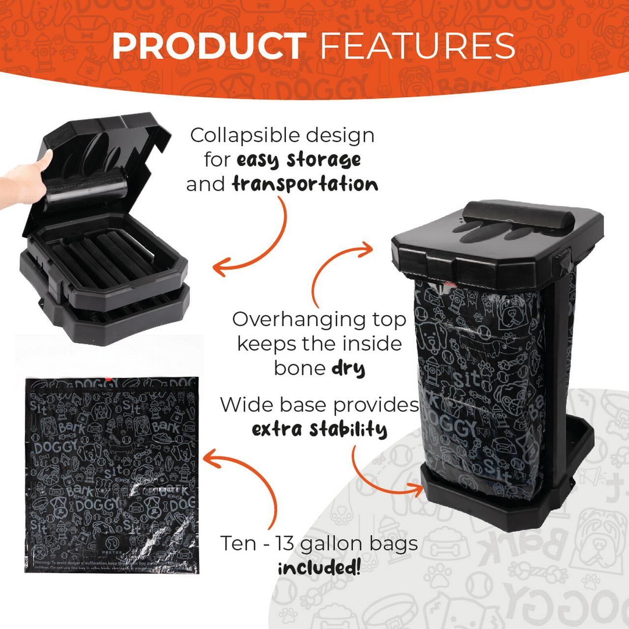 Pexter Dog Poop Trash Can Outside Use - 13 Gallon Outdoor Dog