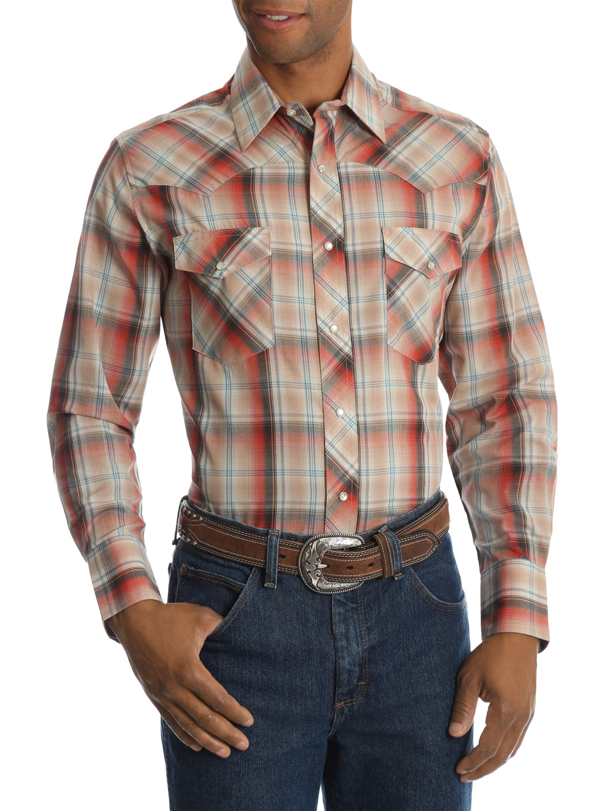 Wrangler Men's and Men's Big Long Sleeve Plaid Western Shirt, up to ...