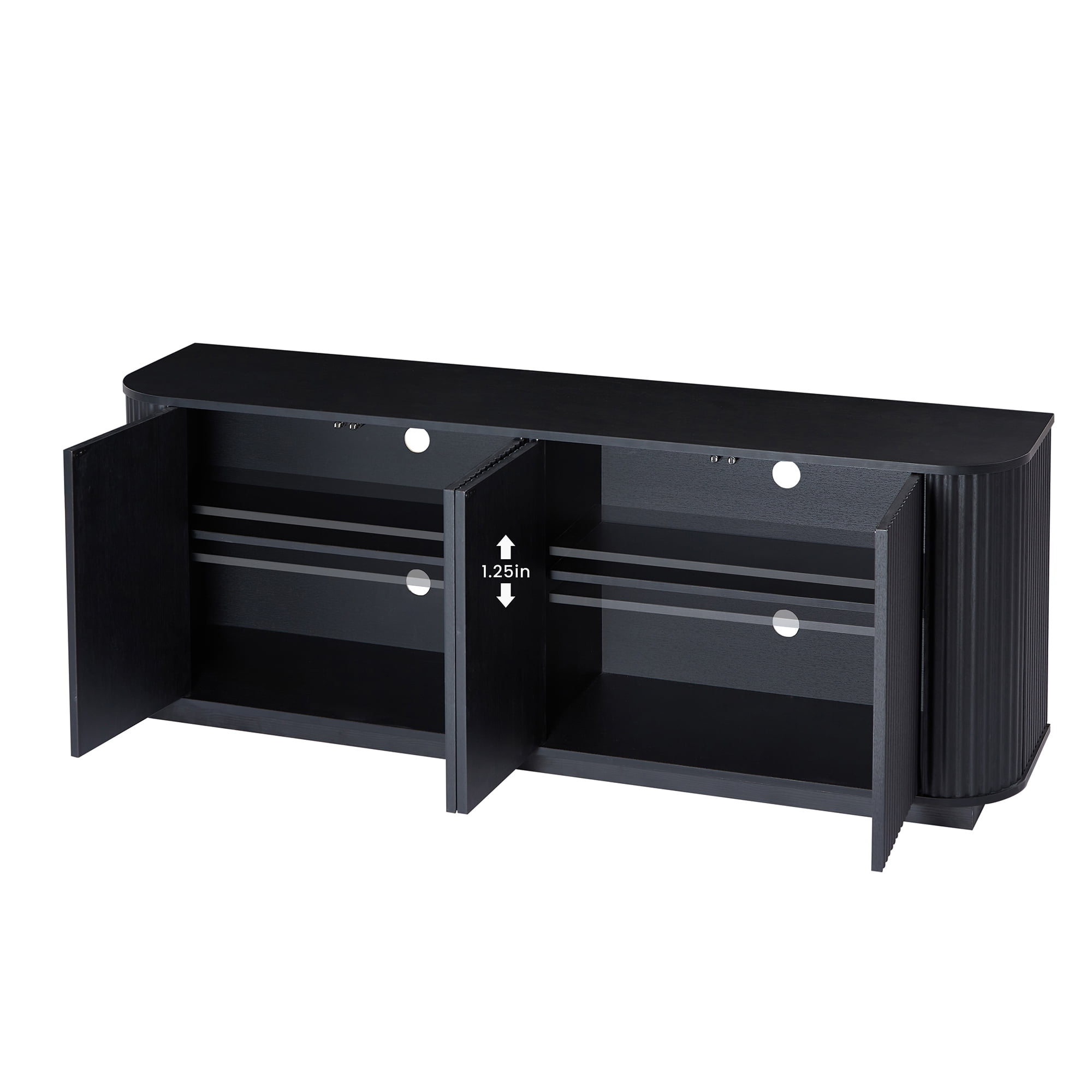 TrumanPick 64"Buffet Cabinet, Wooden Fluted Storage Cabinet Sideboard with Adjustable Shelves for Kitchen&Living Room, 64''W x 15''D x 24''H, Black