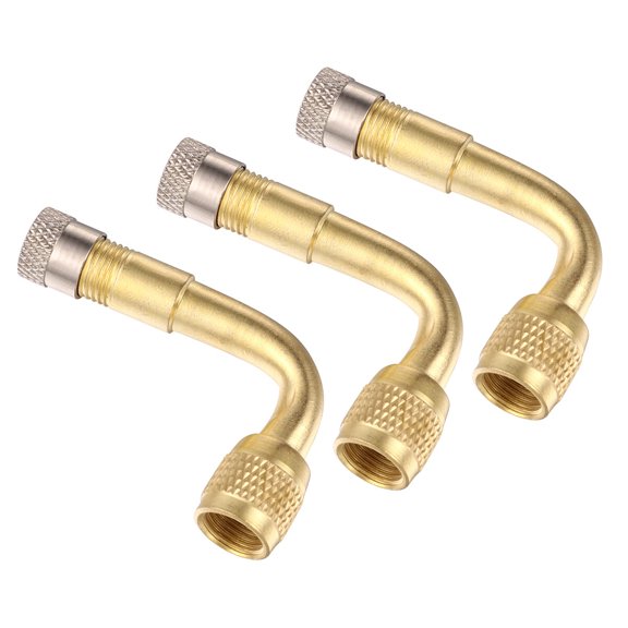 3PCS Tire Stem Extension Adapters 90 Degree Curved Tyre Inflating Mouth Converter for Car Truck Motorcycle Trailer RV Trailer Vehicle (Golden)
