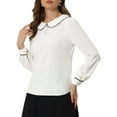 thumbnail image 4 of MODA NOVA Work Blouse for Juniors Long Sleeve Peter Pan Tops White XS, 4 of 5