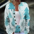 thumbnail image 2 of Cardigans for Women Christmas Tree Printed Casual Fall Winter Jacket Button Down Crew Neck Long Sleeve Loose Fit Womens Sweaters YF Light Blue S, 2 of 5