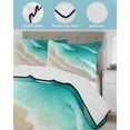 thumbnail image 3 of Quilts Queen Size Bedding Set, Turquoise Ombre Oceans Reversible Summer Quilt 3 Pieces, Watercolor Summer Coastal Beach Waves Lightweight Bedspreads Coverlets with 2 Pillow Shams for All Seasons, 3 of 5