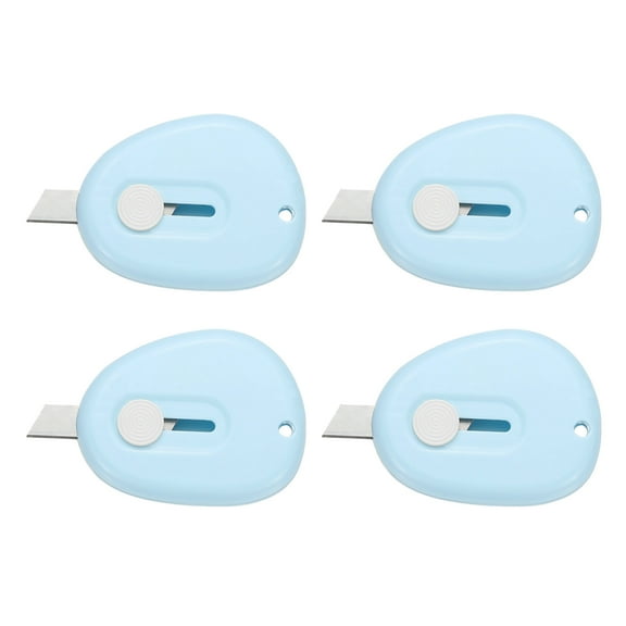 Uxcell 4 Pcs Mini Box Cutters Retractable, Small Utility Knife Portable Letter Opener Blade with Keychain, Blue