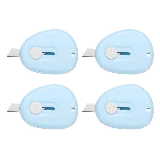 Uxcell 4 Pcs Mini Cortadores de Cajas Retráctiles, Pequeño Cuchillo Utilitario Abridor de Cartas Portátil con Llavero, Azul