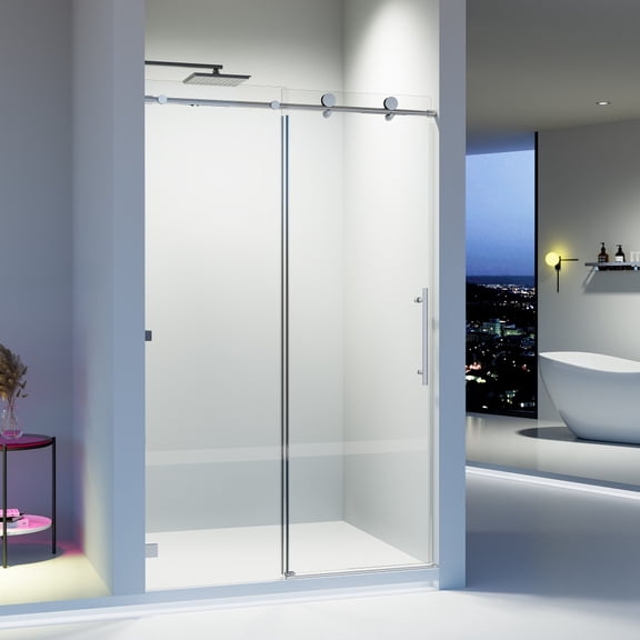 46-48"W x 76"H Frameless Single Sliding Door, 5/16"(8mm) SGCC Tempered Glass, Chrome