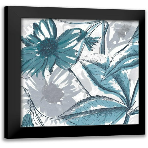 Grey, Jace 12x12 Black Modern Framed Museum Art Print Titled - Sketch flowers Metallic teal