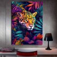 thumbnail image 3 of Mudket Framed Colorful Leopard Canvas Wall Art, Neon Jungle Animal Print Wall Decor, Trendy Wildcat Pictures Ready to Hang for Bedroom - 12"L x 8"W, 3 of 10