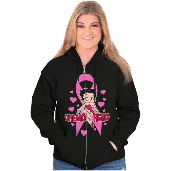 Betty Boop Breast Cancer Chemo Hero Women Plus Size Zipper Hoodie Brisco Brands 2X