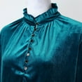 thumbnail image 5 of Baberdicy Women's T-Shirts Women's Spring V Neck Retro Gold Velvet Long Sleeved Blouse Womens Tops Green, 5 of 6