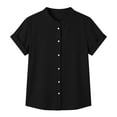 thumbnail image 7 of AKOEE Button Down Linen Shirts for Women Collarless Short Sleeve Casual Dressy Blouses Summer Tops Loose Fit (L, Black), 7 of 7