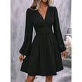 thumbnail image 6 of Women'S Elegant Dress V Neck Long Sleeve High Waist Swing Prom Cocktail Short Dresses Black XXL, 6 of 8