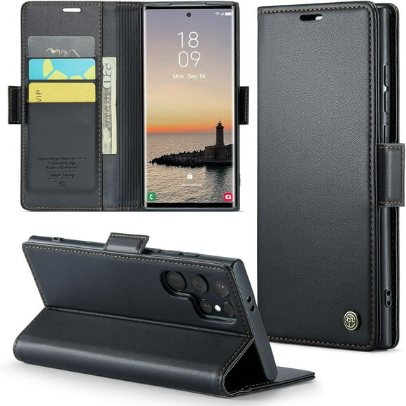 Funda tipo cartera para Samsung Galaxy S23 Ultra con tarjetero, función atril, bloqueo RFID, cierre magnético, protección de piel a prueba de golpes, funda tipo cartera con tapa para Galaxy S23 Ultra