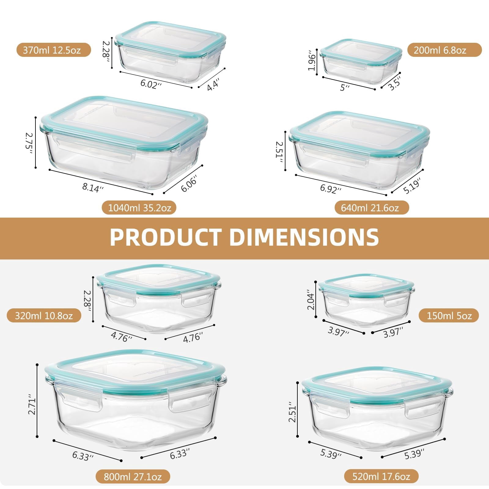 Glass Food Storage Containers with Lids – Airtight Meal Prep Containers, Leak-Proof Locking Bento Boxes for Microwave, Oven, Freezer, Dishwasher, BPA Free