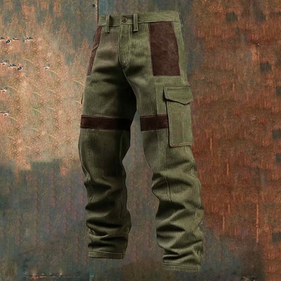 PIMSSY Men Pants Corduroy Cargo Pants For Relaxed Fit Casual Work Trousers With Multiple Pockets Comfortable Streetwear Male Versatile Solid Color Slacks