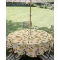 thumbnail image 3 of Outdoor Tablecloth with Umbrella Hole Zipper Yellow Lemon Round Tablecloth 54" Waterproof Outside Table Cloth Summer Fruit Flower Retro Watercolor Beige Patio Table Cover Tablecloths for Picnic Party, 3 of 8