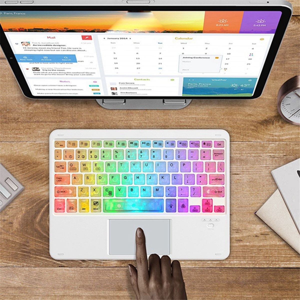 Transparent Colorful Luminous Bluetooth Keyboard 10-Inch Backlit Bluetooth Keyboard Suitable for Tablet Laptops White