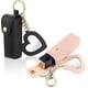 thumbnail image 1 of llaveros de piel sintética con soporte para barra de labios potable a granel con espejo, llavero con brillo de labios para mujer, regalo para viajes (rosa y negro), 1 of 5