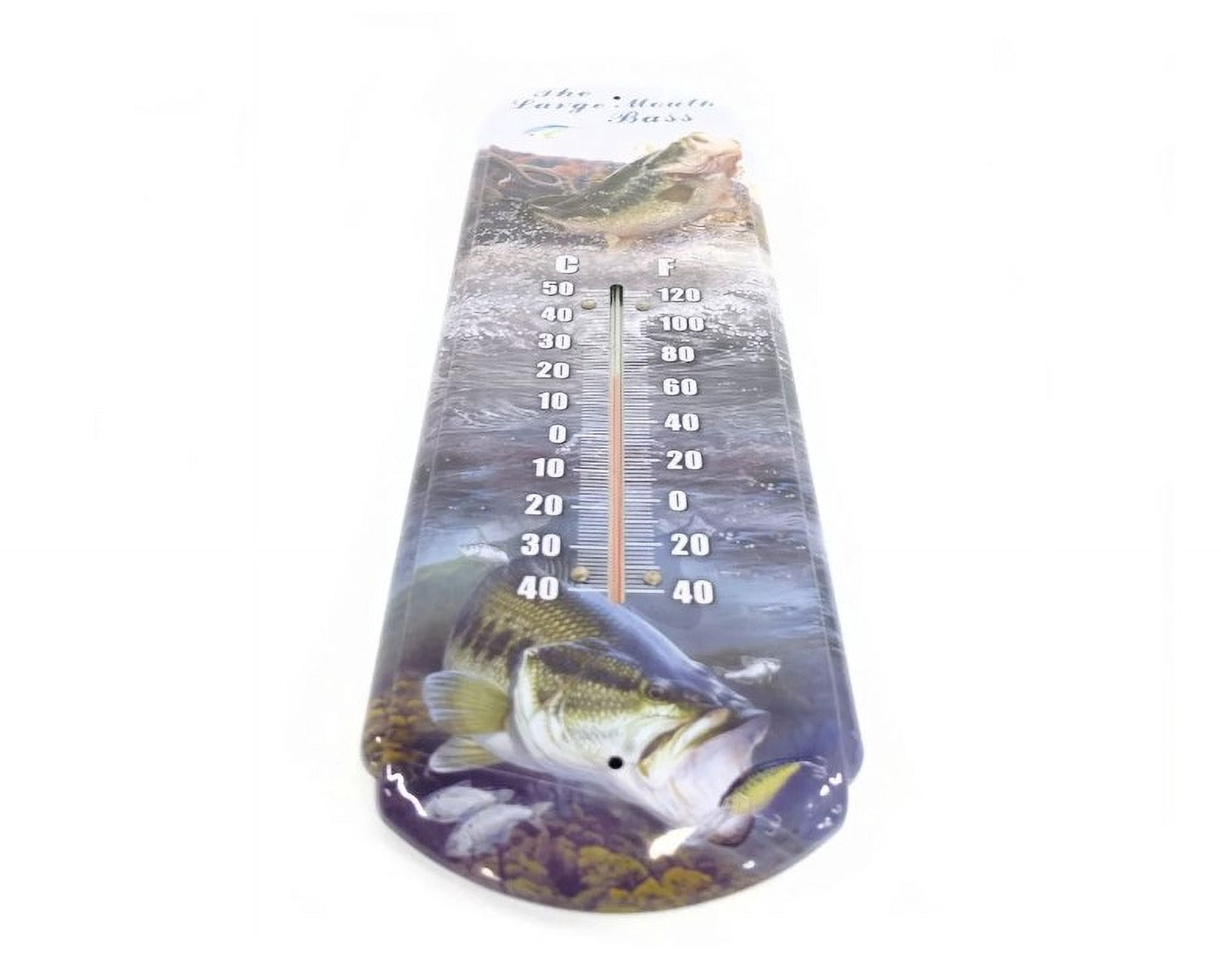Woodland Creek 17" Large Mouth Bass Tin Wall Thermometer, Indoor/Outdoor