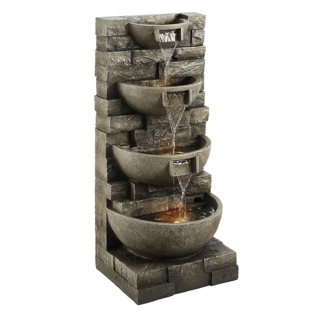 VEVOR Outdoor Water Fountain 4-Tier Yard Fountain 35.63 in Block Stack Style