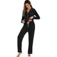 thumbnail image 5 of GEX Womens Bamboo Viscose Pajamas Super Buttery Soft 2 Piece PJ Set Button Long Sleeve Sleepwear Set (Black S), 5 of 6