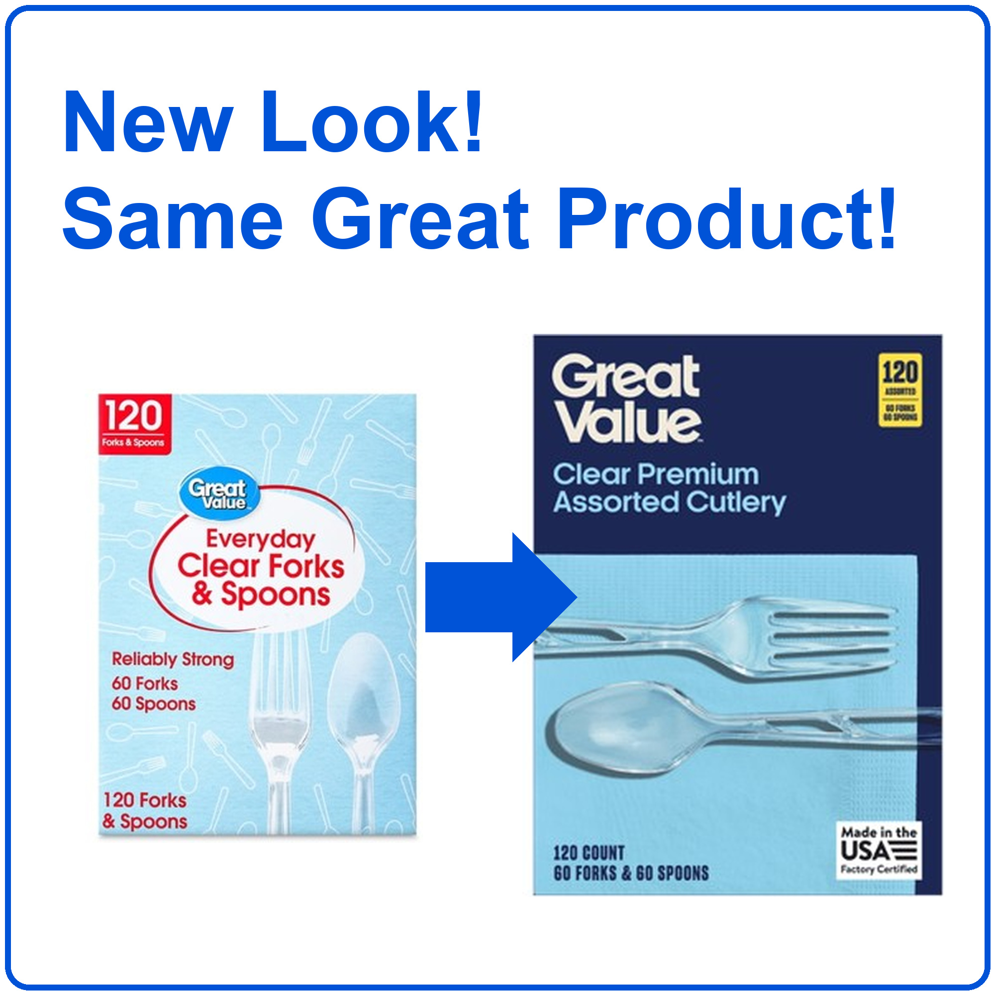Great Value Clear Plastic Fork and Spoon Combo, 120 Count photo 2