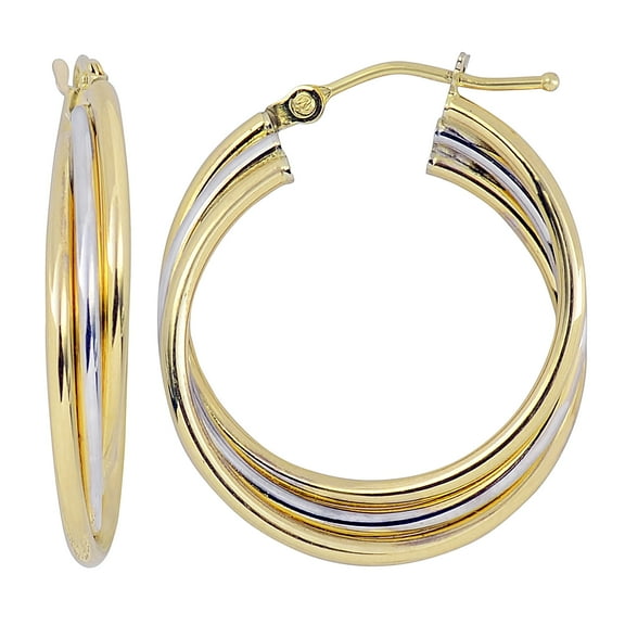 KoolJewelry 10k Two-tone Gold Overlapping Triple Hoop Earrings