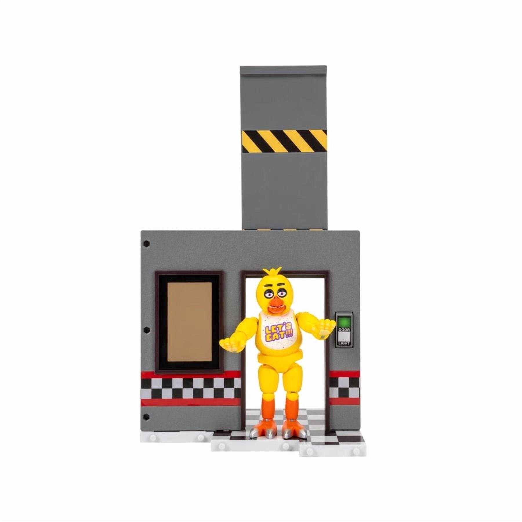 Jazwares Five Nights at Freddys Classic Chica Office Set - 5-Inch Articulated Figure with Jumpscare Feature, Glow-in-The-Dark Eyes, and Optical Diorama