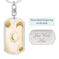 thumbnail image 2 of Celestial Half Moon and Sun Light Stainless Steel or 18k Gold Premium Swivel Dog Tag Keychain, 2 of 16