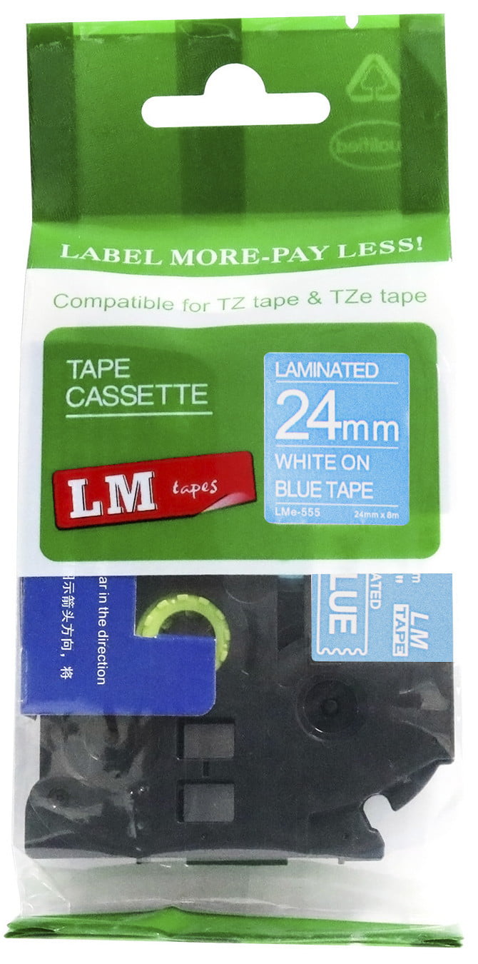 1 x compatible with Brother TZ-555 Laminated Label Tape White on Blue 24mmx 8m 