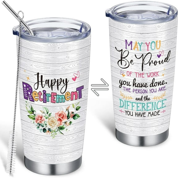 Rtteri 2024 Retirement Gifts for Women 20 oz Stainless Steel Tumbler with Lid Straw Brush Happy Retirement Goodbye Farewell Gift for Coworkers Teacher Police Nurse Doctor Travel Tumbler Mug