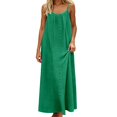 thumbnail image 6 of Summer Dress for Women Casual Sleeveless Backless Pleats Spaghetti Strap Dress Openwork Print Beach Vacation Dress(Green,S), 6 of 8